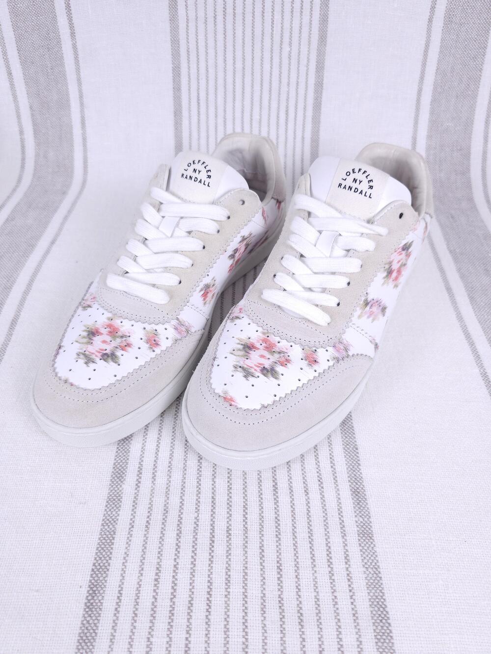 Loeffler Randall Shoes Keely Womens 8.5 White Floral Leather Low Top Sneakers